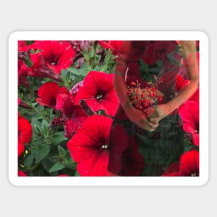 Girl with petunia flowers Sticker